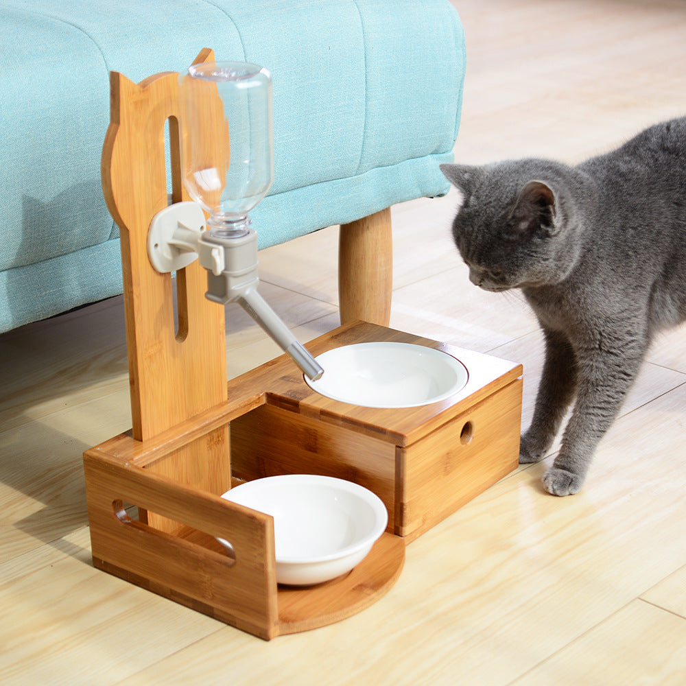 Meow Xianer Solid Wood Dining Table Set Drawer Type Ball Heqi Drinking Fountain Pet Food